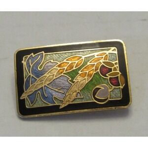Vintage Estate Cloisonne Enamel Fall Wheat Cranberry Brooch Pin Classic Leaf
